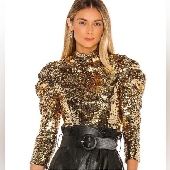 Alice and Olivia Brenna Gold Sequin Women's Top - Picture 1 of 6